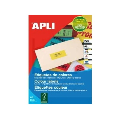 Etikety farebné 70x31mm APLI A4 100 hárkov fluo červené