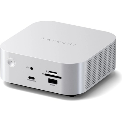 Satechi Thunderbolt 5 докинг станция CubeDock със SSD enclosure, 140W захранване, 2.5Gb Ethernet и SD/microSD четец от Satechi - сребриста (ST-DT5CES-EU)