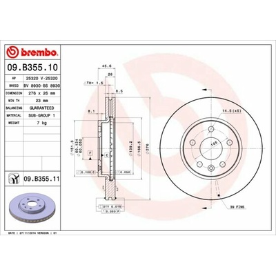 BREMBO brzdový kotúč 09.B355.11, súprava 2 ks