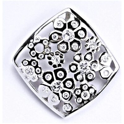 Čištín Stříbrný přívěšek s čirými zirkony s kytičkama, P 1426