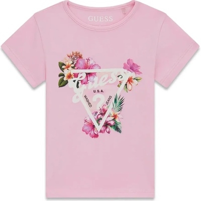 GUESS Розова тениска за мини момиче с бяло лого Guess и цветя