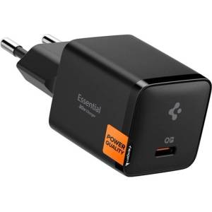 Spigen ESSENTIAL EE301EU мрежово зарядно устройство с Type-C конектор, 30 W, PD 3.0 за бързо зареждане, ЧЕРНО (ACH09493)