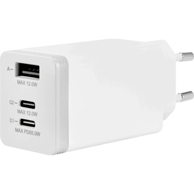 Rychlonabíječka, 2x USB-C + 1x USBA-A, 65 W, bílá