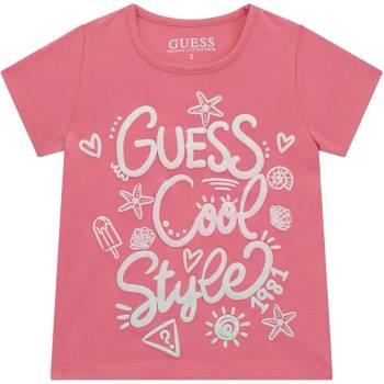 GUESS Цикламена тениска за мини момиче с преливащи цветни надписи Guess