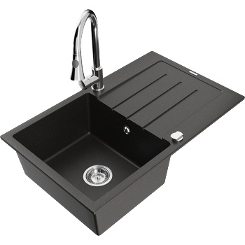 Mexen Bruno гранитна мивка с 1 камера с отцедник и кухненски смесител Elia, (6513-75-670101-00)