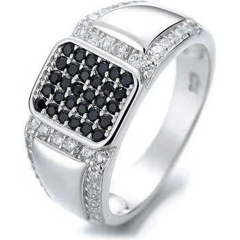 Majya Stříbrný prsten STEVEN čirý kámen s černými zirkony 10067 7
