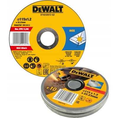 Řezný kotouč na ocel 115x1,2mm Inox 10 Ks. DeWALT