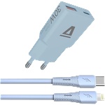 AVAX CH6416 30W GaN зарядно устройство и силиконов кабел USB-C-Lightning, светлосин AVAX_CH6416 (AVAX_CH6416)