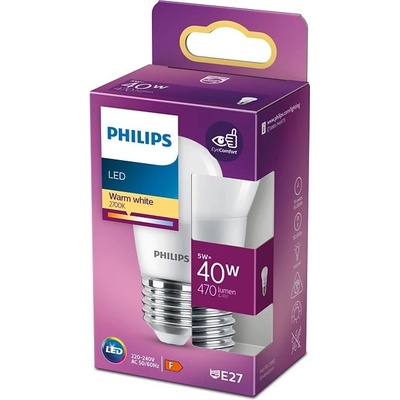Philips LED žiarovka E27 P45 4,9W = 40W 470lm 2700K teplá