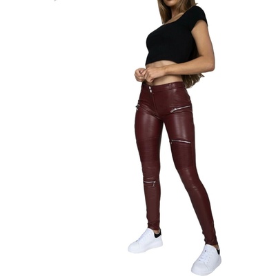 Hugz Jeans Wine Faux Leather Biker Mid Waist