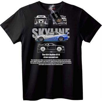 NOONEBRAND Тениска R34 Skyline GT-R кола - 2XL, Black