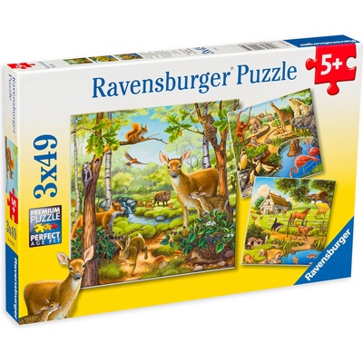 Ravensburger Пъзел Ravensburger от 3 x 49 части - Животински свят (9265)