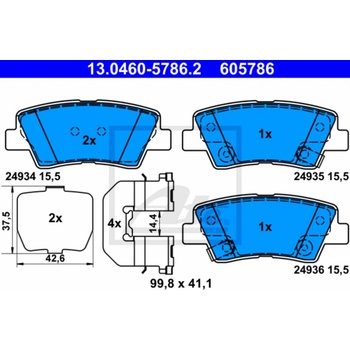 Sada brzdových platničiek, vždy 4 kusy v sade ATE 13.0460-5786.2 (13046057862)