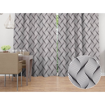 Biante Dekoračný záves PML-042 Čierno-biele vlnenie 145x140 cm