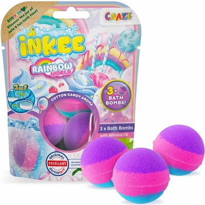 CRAZE INKEE Rainbow World – 3 bomby do koupele s vůní cukrové vaty