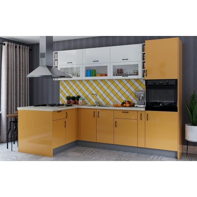 Кухненски комплект Лукс 13 МДФ гланц горчица и МДФ гланц бял