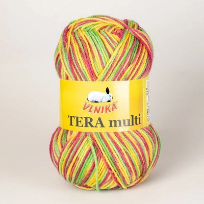 Pletací příze Vlnika TERA MULTI 810 růžovo-zeleno-žlutá, melírovaná, 100g/300m