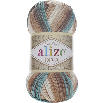 Alize příze Diva batik 4603 Tyrkys, tmavě a světle hnědá, krémová