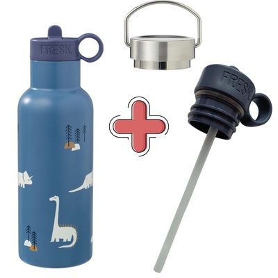 Fresk : 2 в 1 Бутилка и термос от неръждаема стомана с вградена сламка 500мл - Dino (FR-FD320-10+FR-LID401)