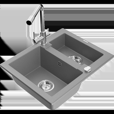 Carlos гранитна мивка с 1, 5 камери с кухненски смесител Duero, сив - 6518-71-671600-00 (6518-71-671600-00)