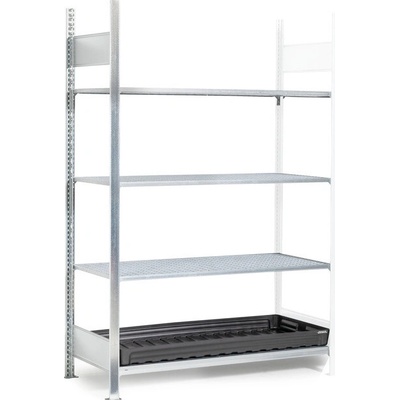DENIOS Regál pre malé nádoby, nadstavné pole, 3x mrežový rošt, záchytná vaňa z PE, 1312x637x2000mm