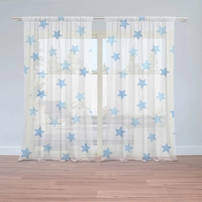 Sablio Záclony Modré hviezdy na bielej: 2ks 150x250cm