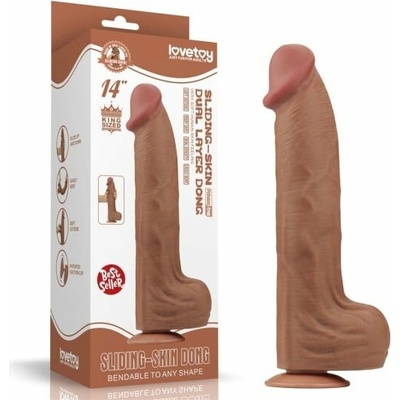 LoveToy King Sized Sliding Skin Dual Layer Dong 14" Brown
