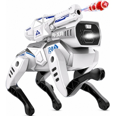 Leventi RC Robotický pes DOG-S interaktivní chodící robot na dálkové ovládání se světly, zvuky, programováním a střelbou pěnových nábojů