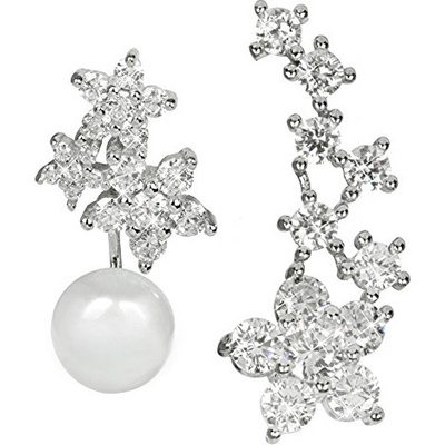 JwL Jewellery asymetrické dvoj s pravou bílou perlou a záušnice se zirkony JL0260