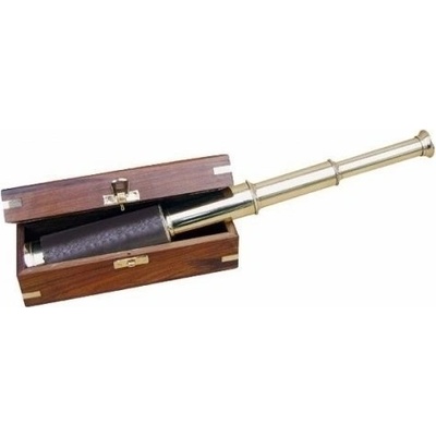 Sea-club Telescope brass with leather handle in wooden box
