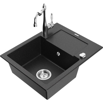 Mexen Enzo гранитна мивка с 1 корито с отцедник и кухненски смесител Carla, черен/сребрист металик - 6506-73-670700-00 (6506-73-670700-00)