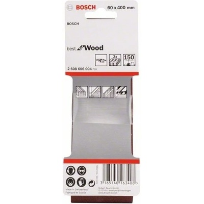 3x Brusný pás - brusivo pro pásové brusky Bosch Best for Wood and Paint X440 60x400mm, zr. 150 pro brusku Bosch PBS 60 a PBS 60 E Professional (2608606004