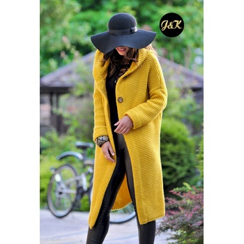 Fashionweek Dámsky exclusive elegantný farebný sveter kabát s kapucňou JK5 HONEY horčicovú