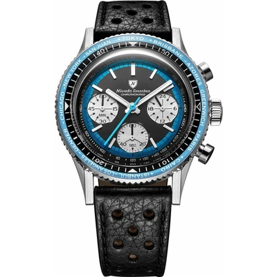 Nivada Grenchen Chronoking Racing Blue – Inter. Bezel - Black Racing Strap