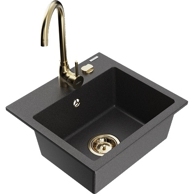 Mexen Milo гранитна мивка с 1 отделение и кухненски кран Telma, черен на пръски - 6505-76-670200-50 (6505-76-670200-50)