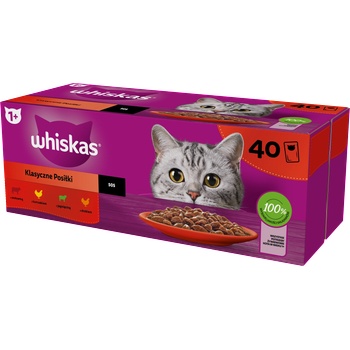 Whiskas Adult пакетчета 40 x 85 g Classic Meals - мокра храна за възрастни котки, в сос (парчета с: говеждо, пилешко, агнешко, птиче месо)
