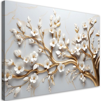 Gario Obraz na plátne Zlatý konár s bielymi kvetmi magnólie Rozmery: 60 x 40 cm