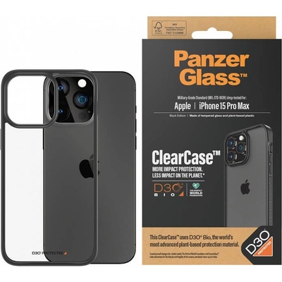 Panzer Противоударен Калъф за iPhone 15 Pro Max, Panzer Clear Case, Черен (5711724011795)