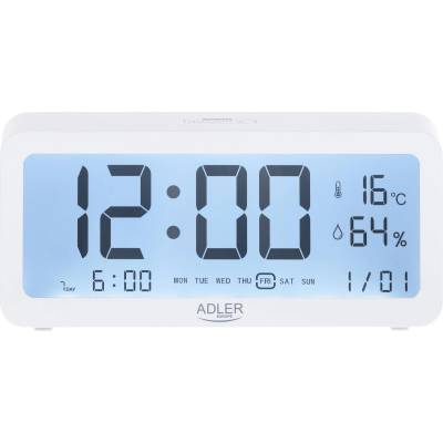 Adler Будилник с часовник Adler AD 1195, USB, 2xaa, бял (AD 1195 white)