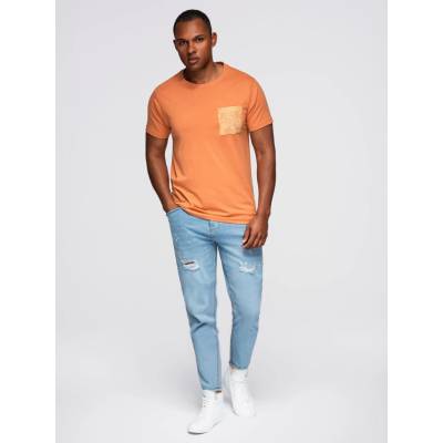 Ombre Men's cotton t-shirt with printed pocket orange