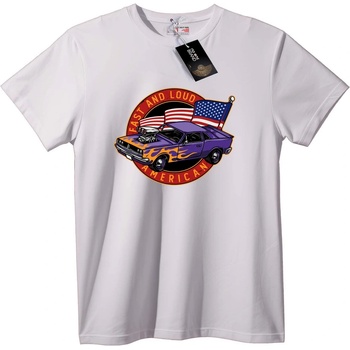 NOONEBRAND Тениска Бърз и шумен американски автомобил - 2XL, White