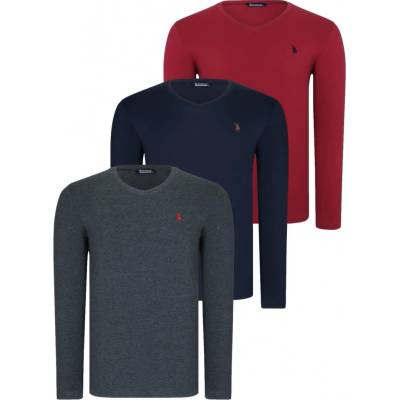 Dewberry T8587 Triple Set V-Neck Sweatshirt tmavomodrá antracitová bordová