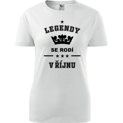 Bílé dámské tričko Legendy se rodí v říjnu dárek pro ženu k narozeninám