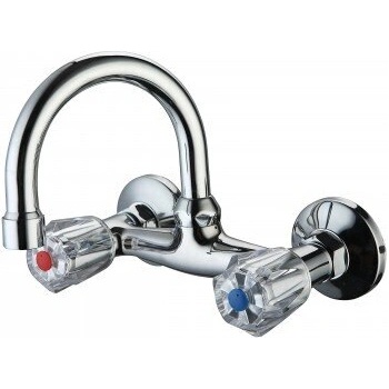 Месингов смесител ДУНАВ icf 5018719 7117 - стенен, хром, двойни ръкохватки (icf 5018719 7117)