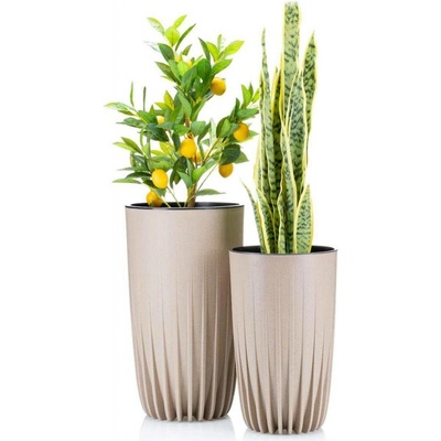 HowHomely Plastový kvetináč STRIPPED ECO 2KS 42X25 CM+ 51X30 CM BÉŽOVÁ