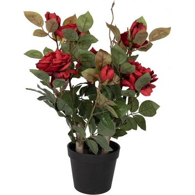 Dekorační květina růže v květináči s červenými květy Rose red - 20*20*55 cm - Clayre & Eef