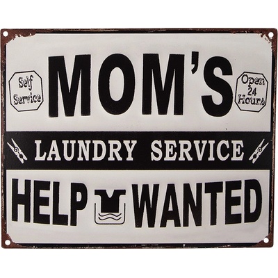 Bílo-černá antik nástěnná kovová cedule Mom´s Laundry Service - 25*1*20 cm - Clayre & Eef