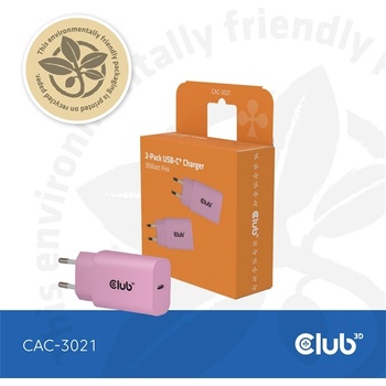 Club 3D Захранващ адаптер Club 3D - CAC-3021 (2 бр. /пакет, 30W USB-C, PD3.0, защита от презареждане, малък размер, розов) (CAC-3021)