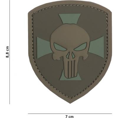 Gumová nášivka 101 Inc Punisher Shield - hnedá