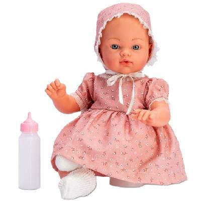 Кукла Asi Dolls - Бебе Коке, с розова рокля с флорални мотиви и шапка, 36 cm (0407400)
